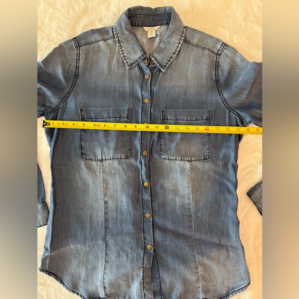 Guess Snap Buttons, 100% Tencel, Long Sleeve, Blue Denim-like Shirt- size S - Picture 14 of 16